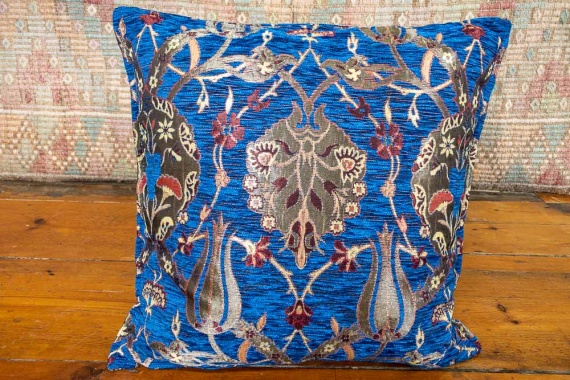 Small Blue Ottoman Turkish Tulip Cushion Cover 44x44cm